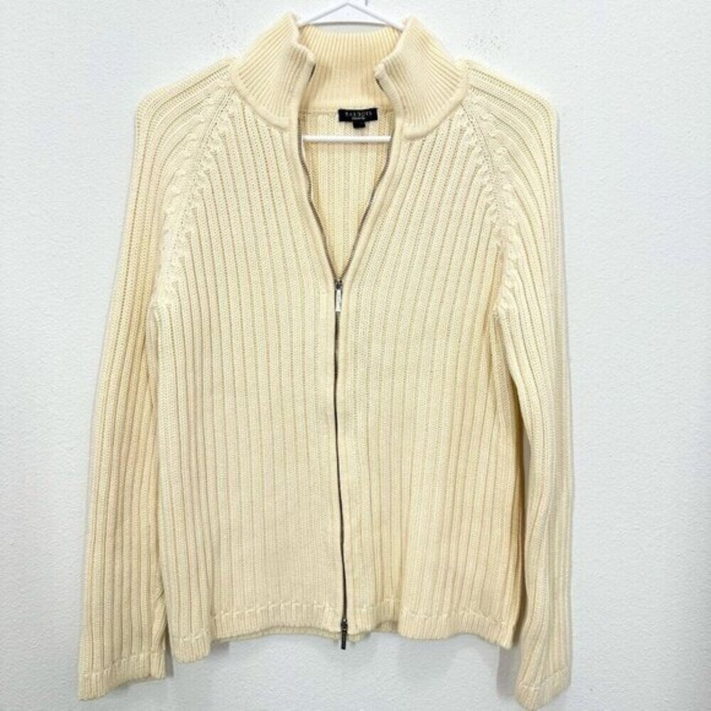 Talbots Cream Ribbed Mockneck Full‎ Zip Sweater Gilmore Girls Fisherman